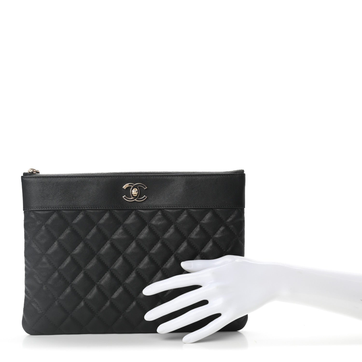 Chanel Sheepskin Quilted Large Vintage Mademoiselle Cosmetic Case Anthracite 2 of 7