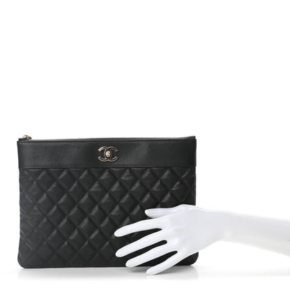 Chanel Sheepskin Quilted Large Vintage Mademoiselle Cosmetic Case Anthracite 2 of 7