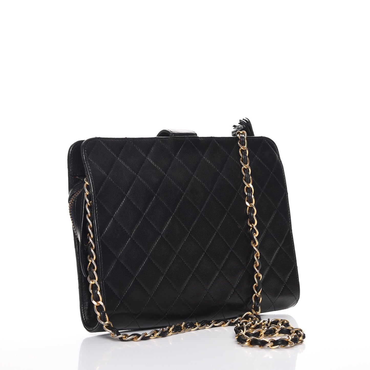 Lambskin Quilted Tassel Chain Bag Black