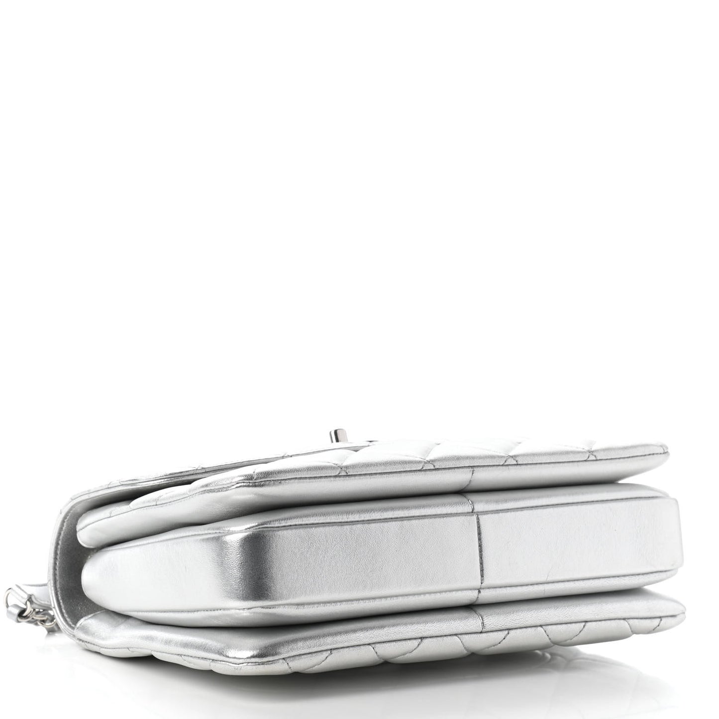 Metallic Lambskin Quilted Small Trendy CC Flap Dual Handle Bag Silver