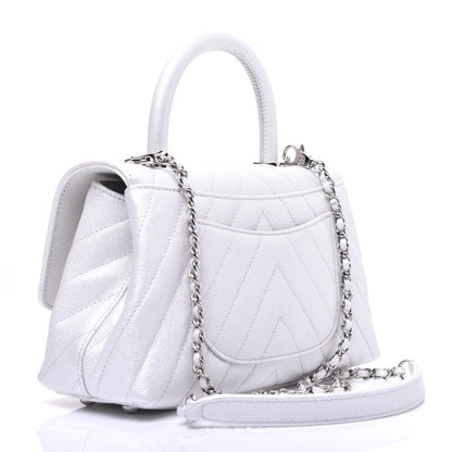 Chanel Iridescent Caviar Chevron Quilted Mini Coco Handle Flap White 5 of 27
