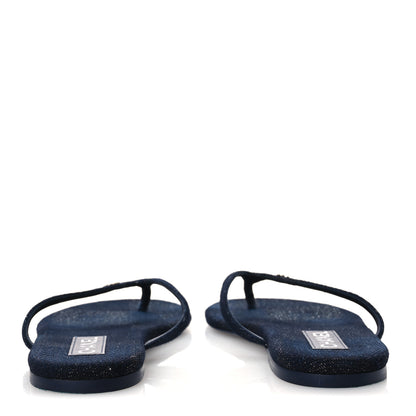 Chanel Cotton Silk Crystal CC Thong Sandals 40 Dark Blue Silver 6 of 10