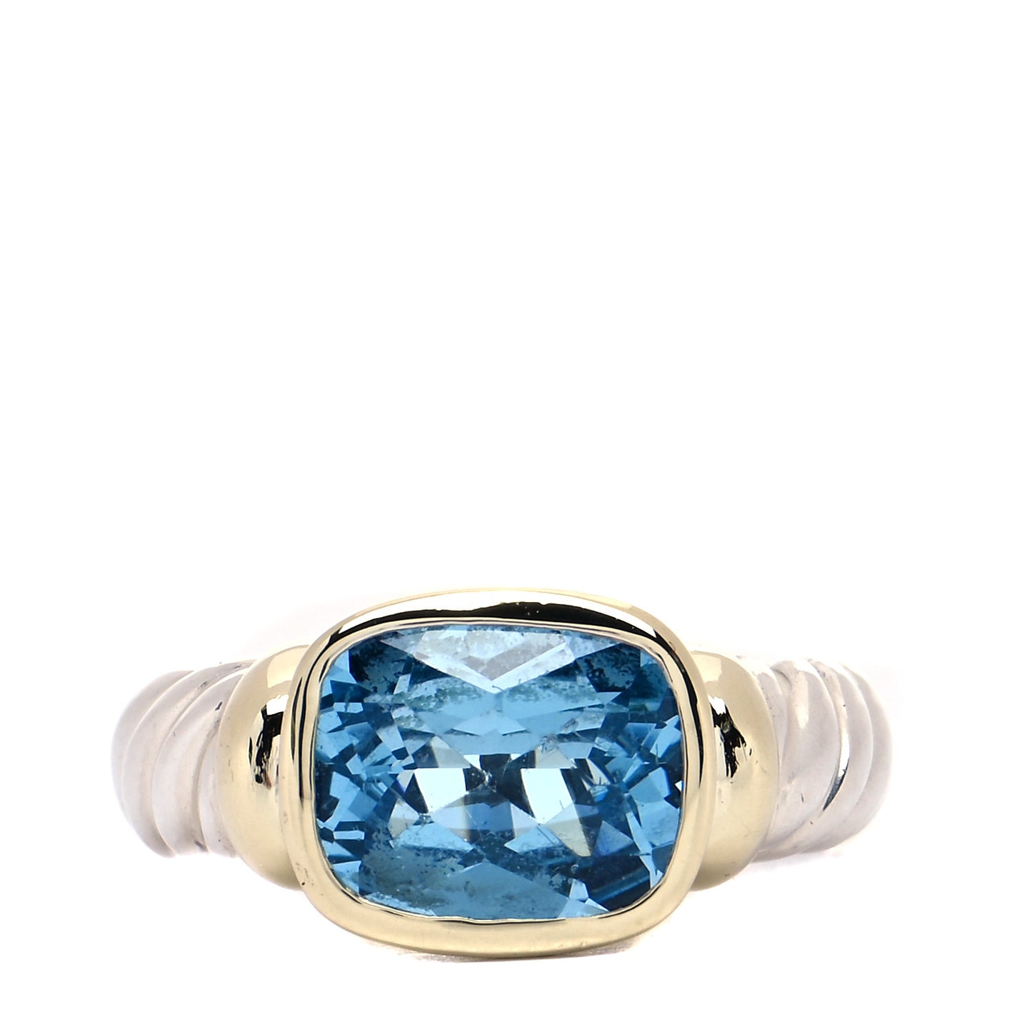 Sterling Silver 14K Yellow Gold Blue Topaz 10mm Noblesse Ring 54 7