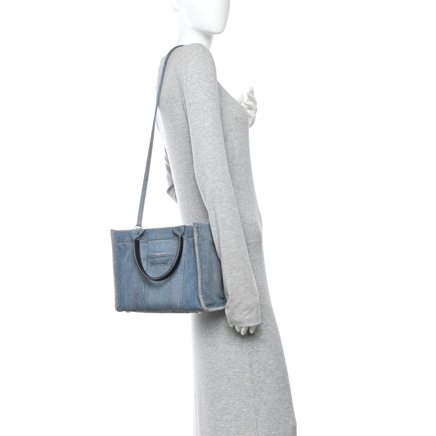 Balenciaga Washed Frayed Denim Logo Small Hardware Tote Blue 2 of 9