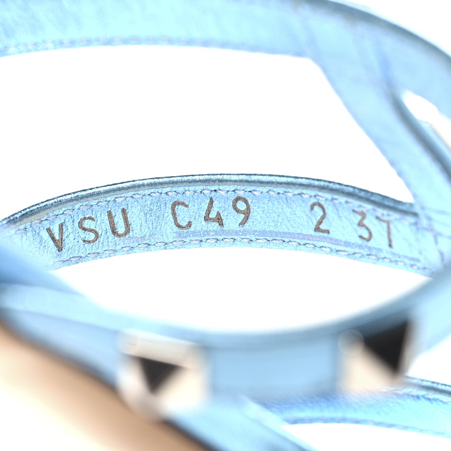 Valentino Garavani Metallic Nappa Rockstud Caged Flat Slide Sandals 37 Cerulean 7 of 11