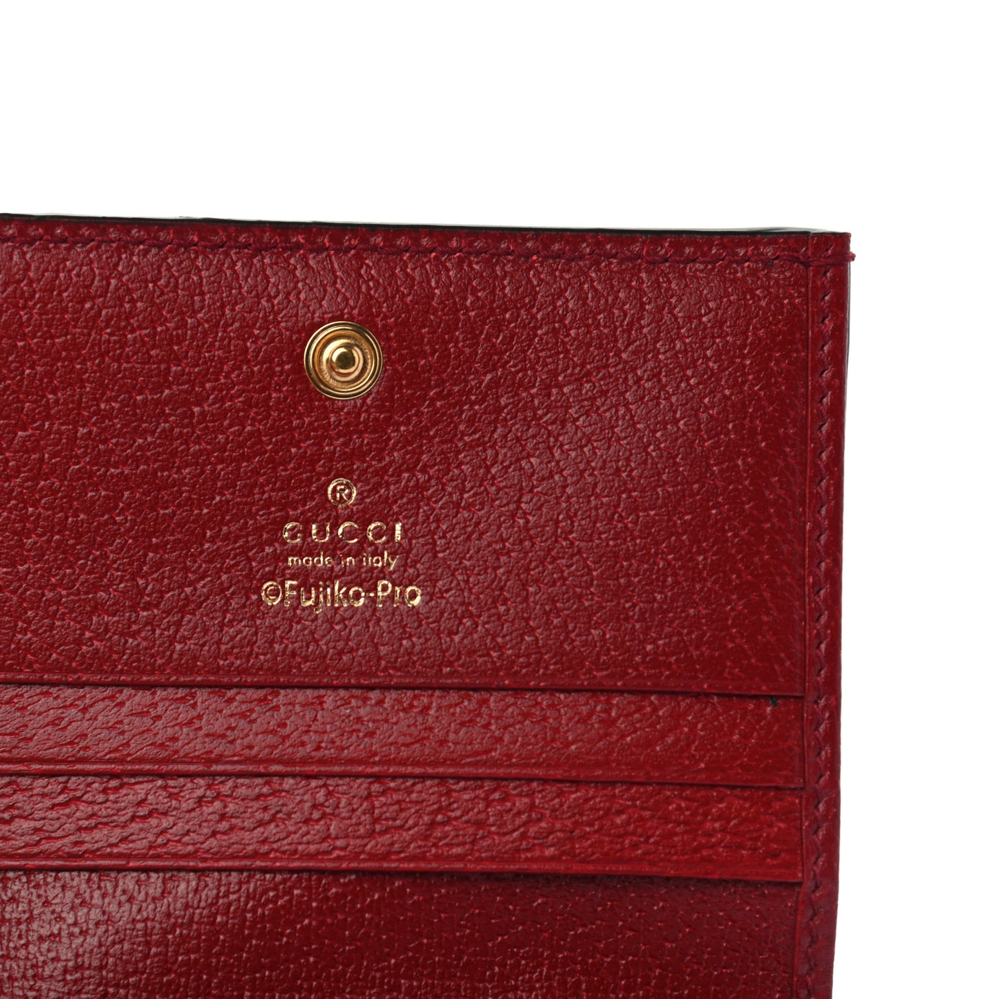 X DORAEMON Mini Vintage GG Supreme Monogram Card Case Wallet Beige Cherry Red