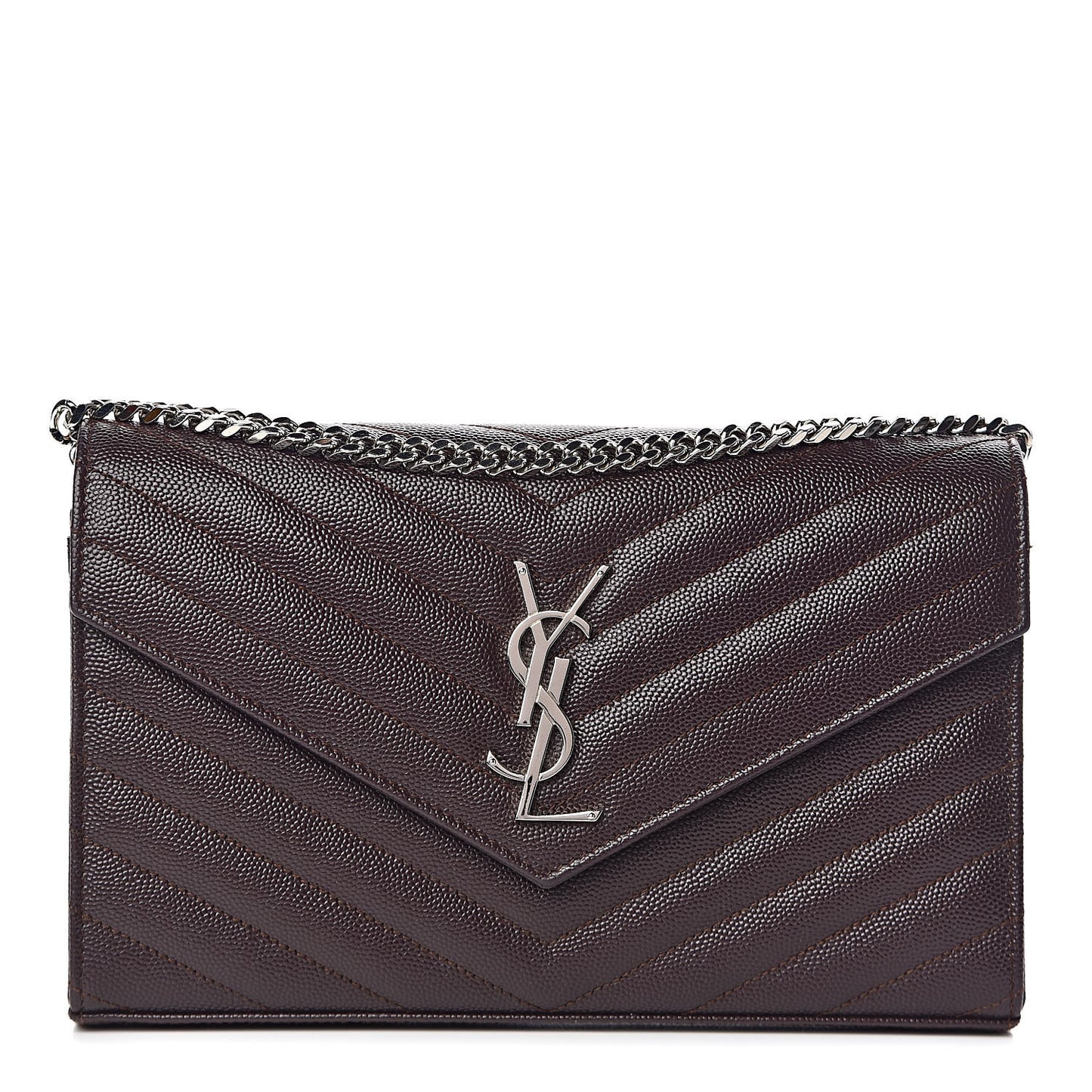 Grain De Poudre Matelasse Chevron Monogram Chain Wallet Dark Brown