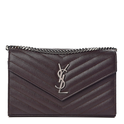Saint Laurent Grain De Poudre Matelasse Chevron Monogram Chain Wallet Dark Brown 1 of 11