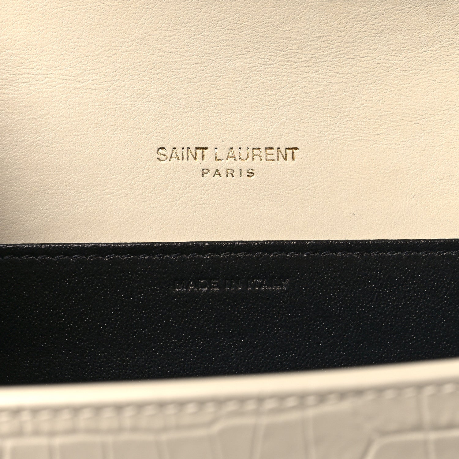 Saint Laurent Calfskin Crocodile Embossed Monogram Uptown Chain Wallet Crema Soft 8 of 12