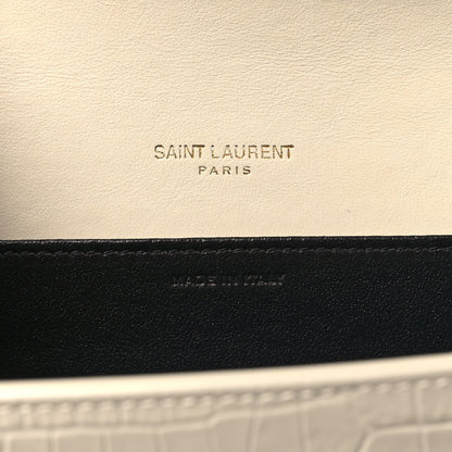 Saint Laurent Calfskin Crocodile Embossed Monogram Uptown Chain Wallet Crema Soft 8 of 12