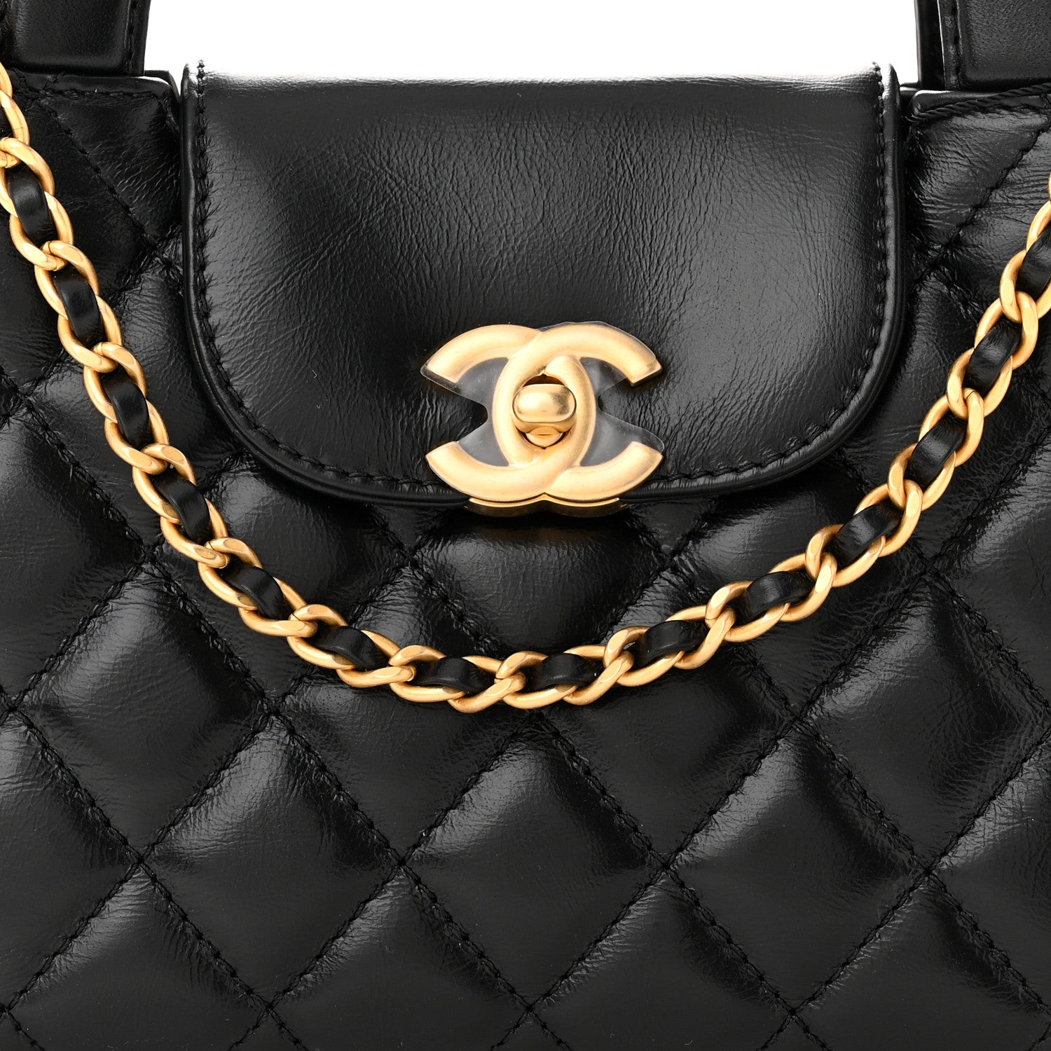 Chanel Shiny Aged Calfskin Quilted Nano Kelly Shopper Black 8 of 10