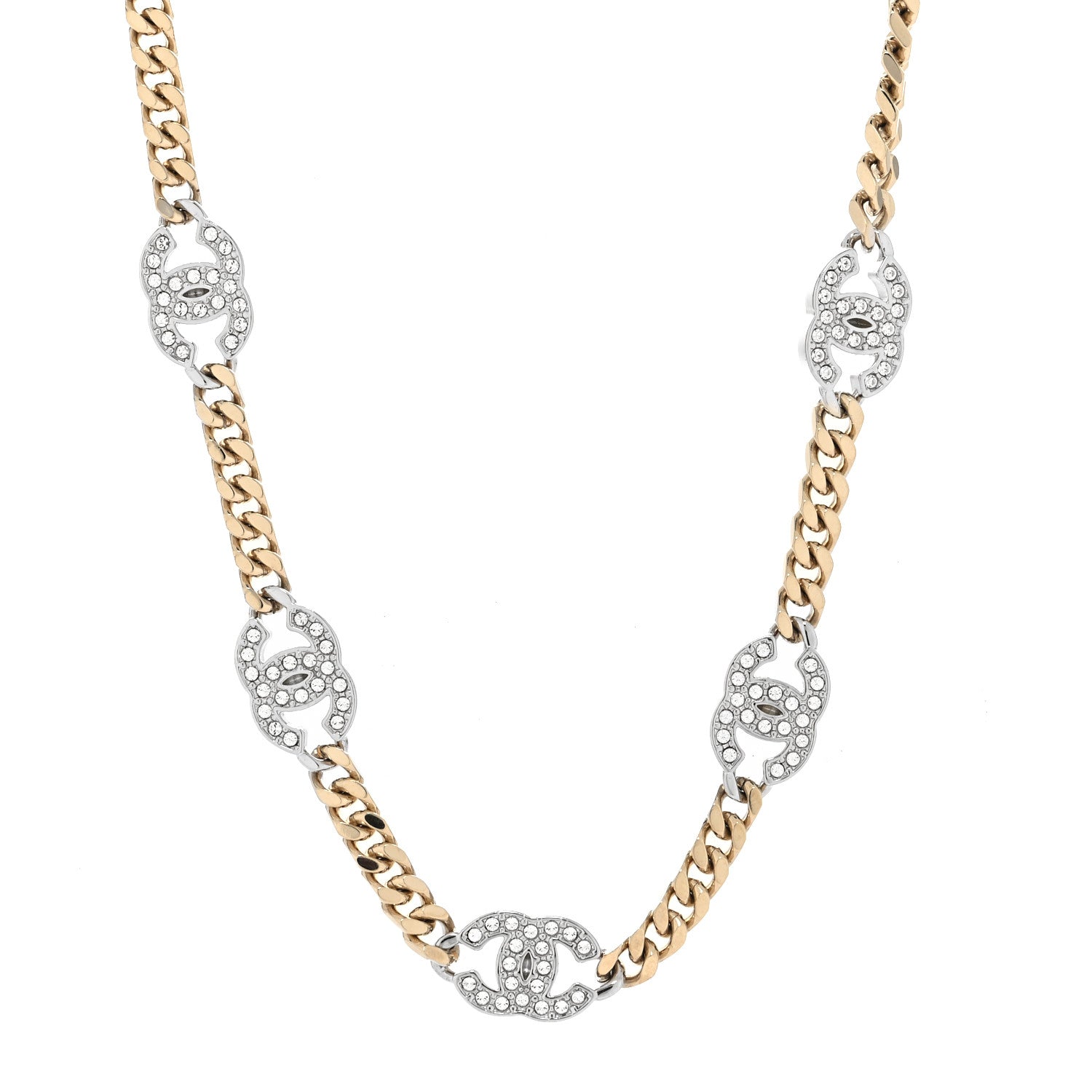 Chanel Crystal Chain CC Link Choker Gold Silver 1 of 5