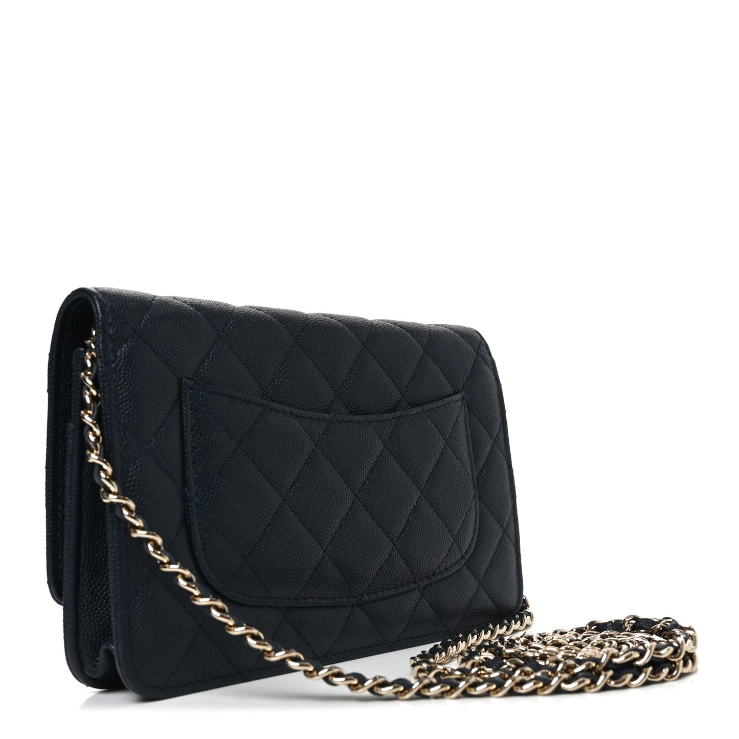 Caviar Quilted Wallet on Chain WOC Navy Blue