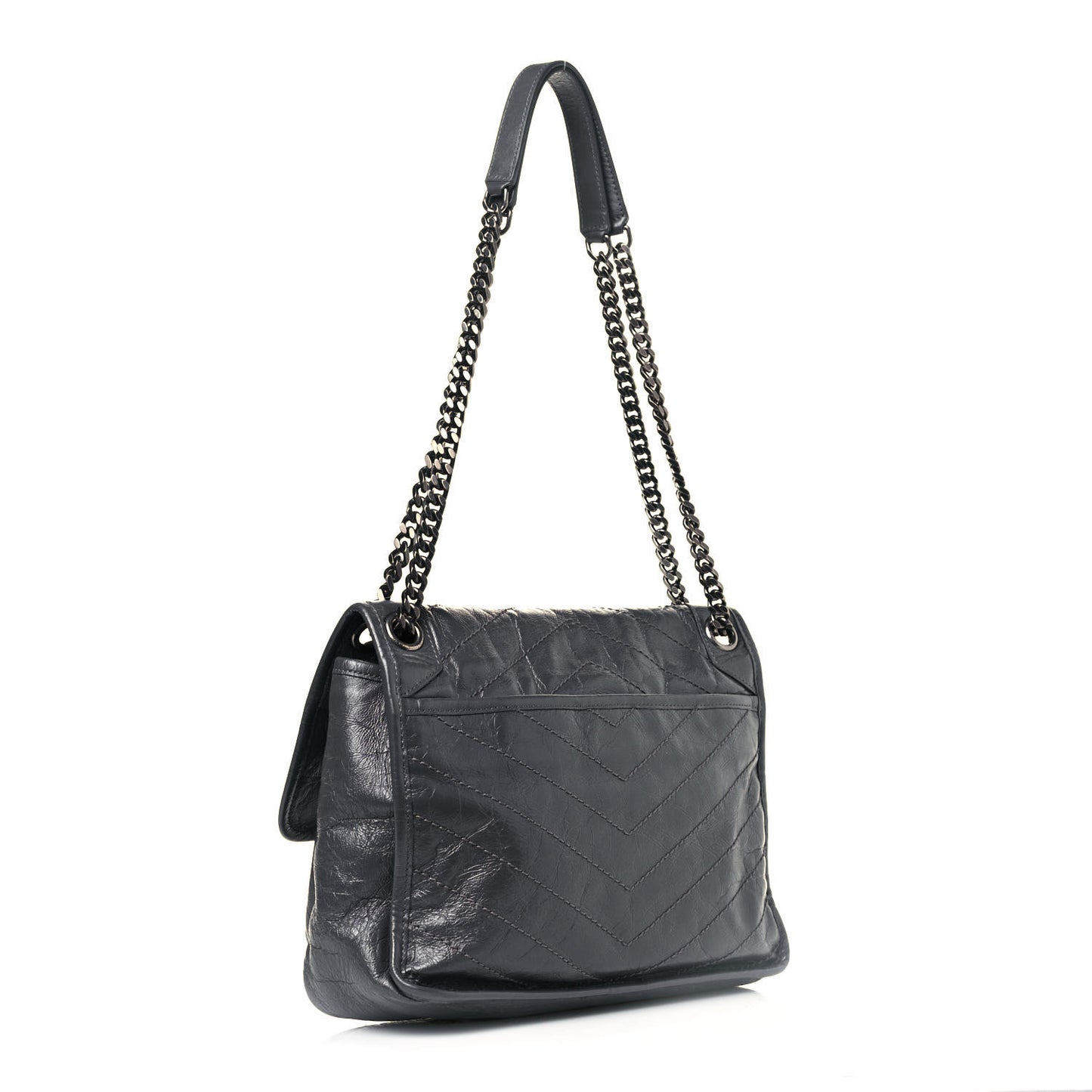 Crinkled Calfskin Matelasse Monogram Medium Niki Chain Satchel Storm