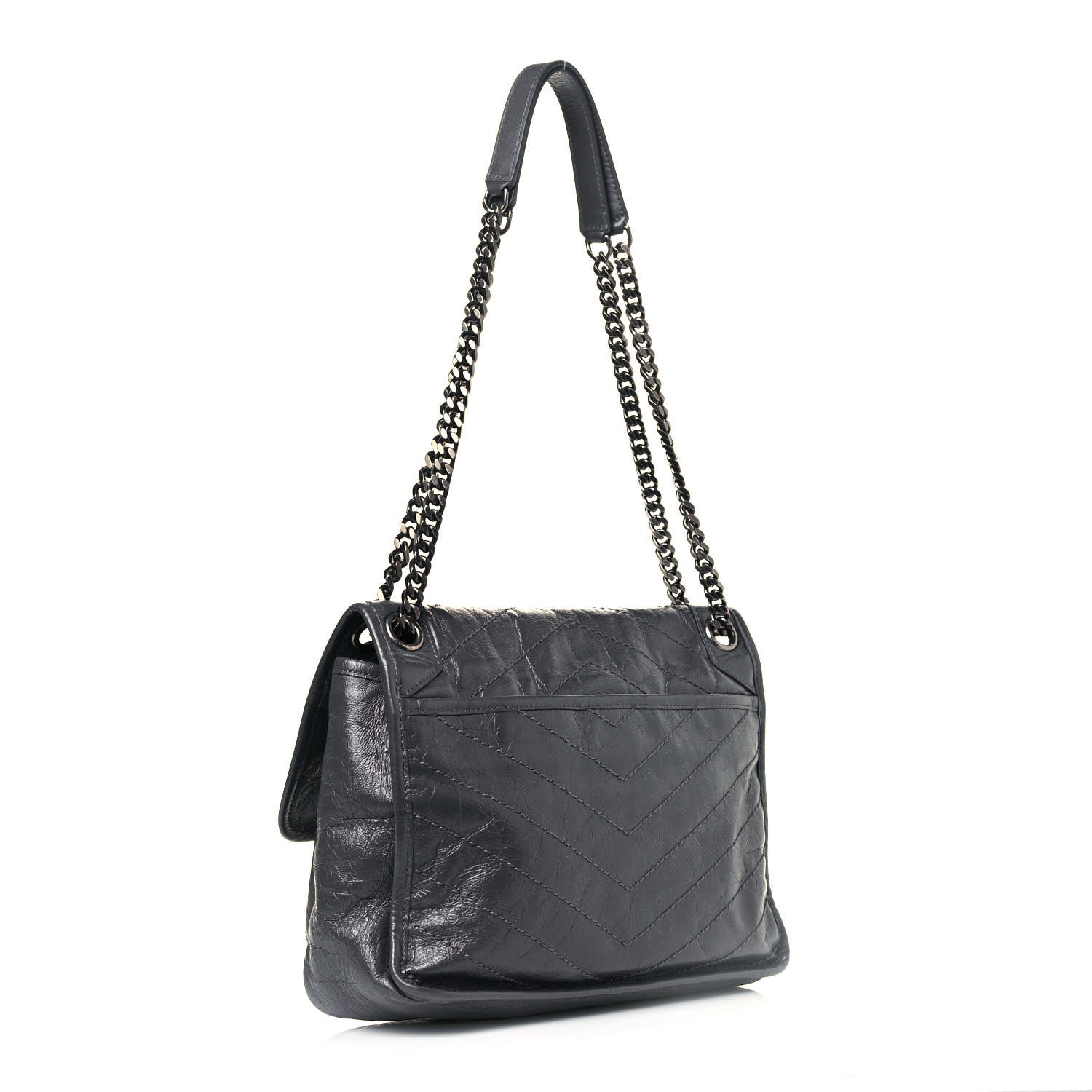 Saint Laurent Crinkled Calfskin Matelasse Monogram Medium Niki Chain Satchel Storm 3 of 12