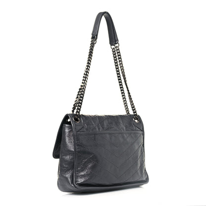 Saint Laurent Crinkled Calfskin Matelasse Monogram Medium Niki Chain Satchel Storm 3 of 12