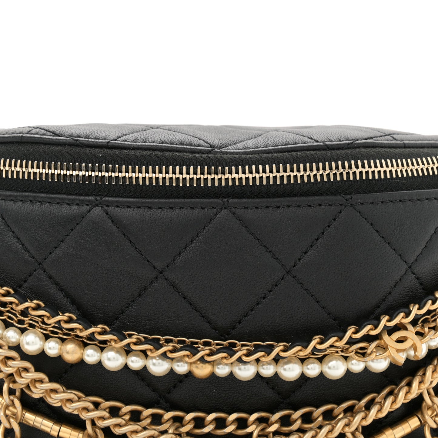 Lambskin Quilted All About Chains Waist Belt Bag Black