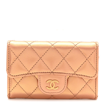 Chanel Metallic Lambskin Quilted Flap Card Holder Wallet Golden 1 of 9