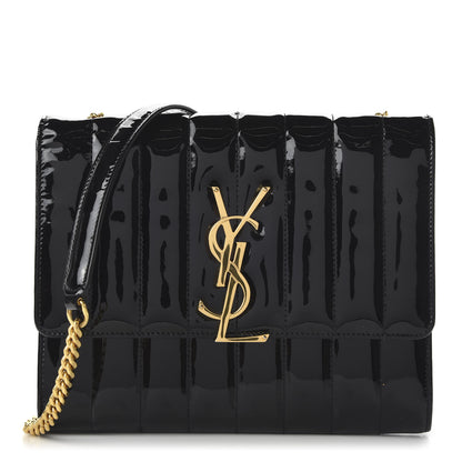 Saint Laurent Patent Calfskin Matelasse Monogram Vicky Chain Wallet Black 1 of 10