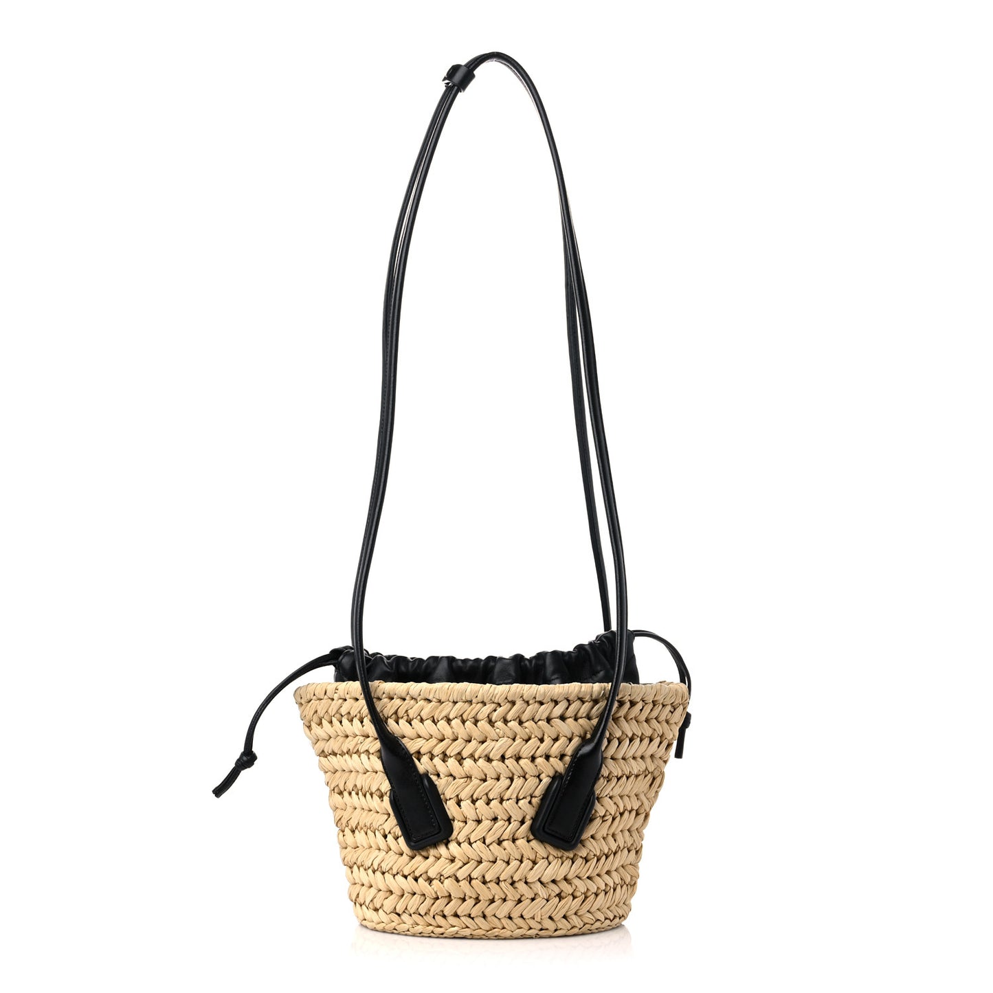 Raffia Calfskin Small Arco Basket Black