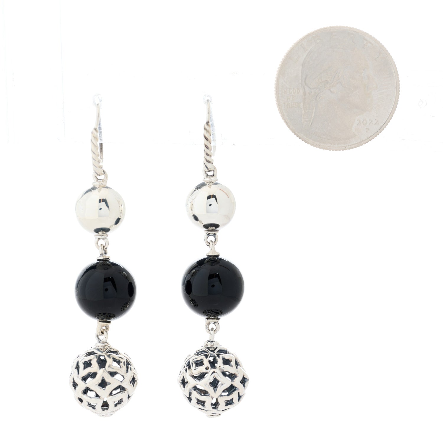 David Yurman Sterling Silver Black Onyx Elements Drop Earrings 2 of 6