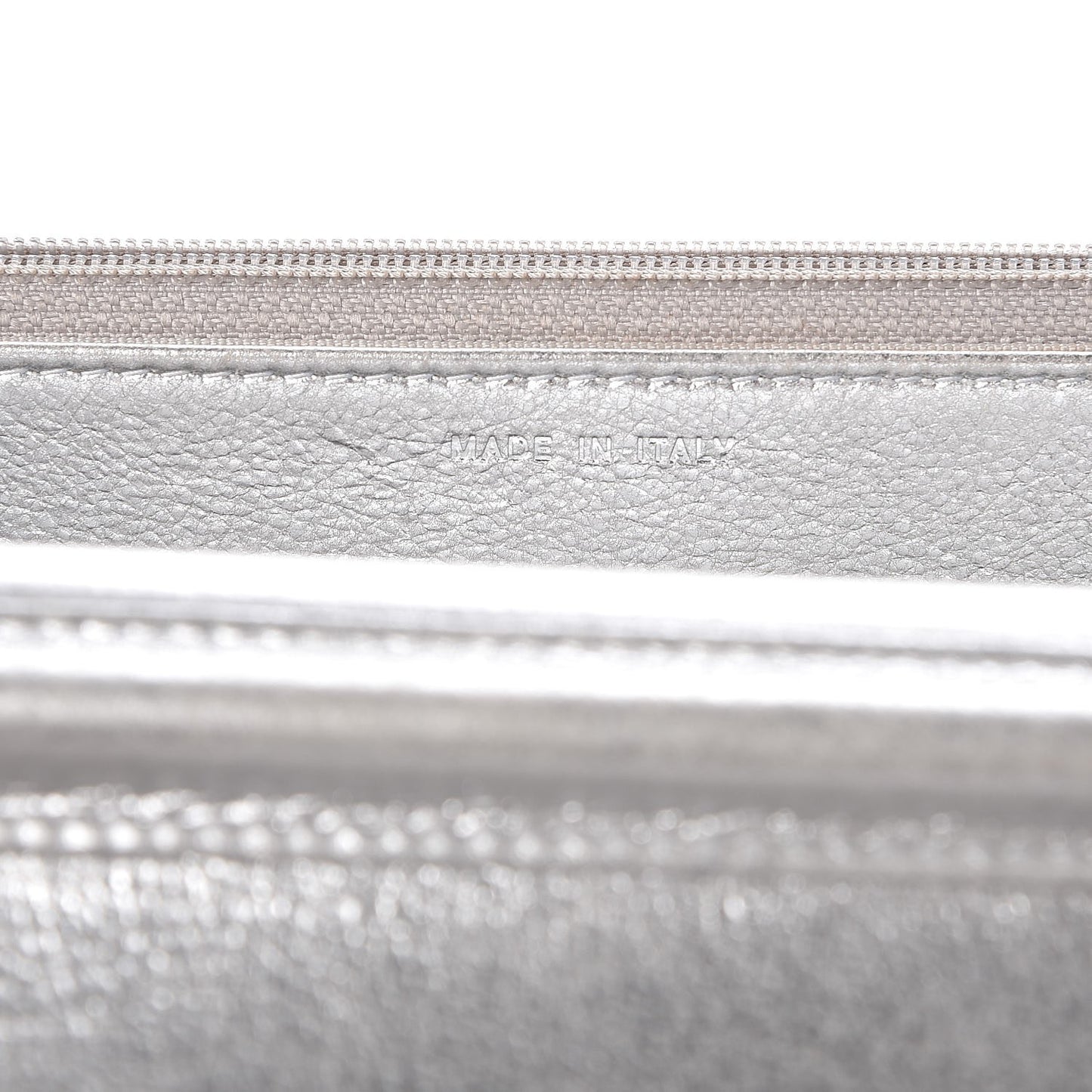 Metallic Lambskin Chevron Wallet On Chain WOC Silver