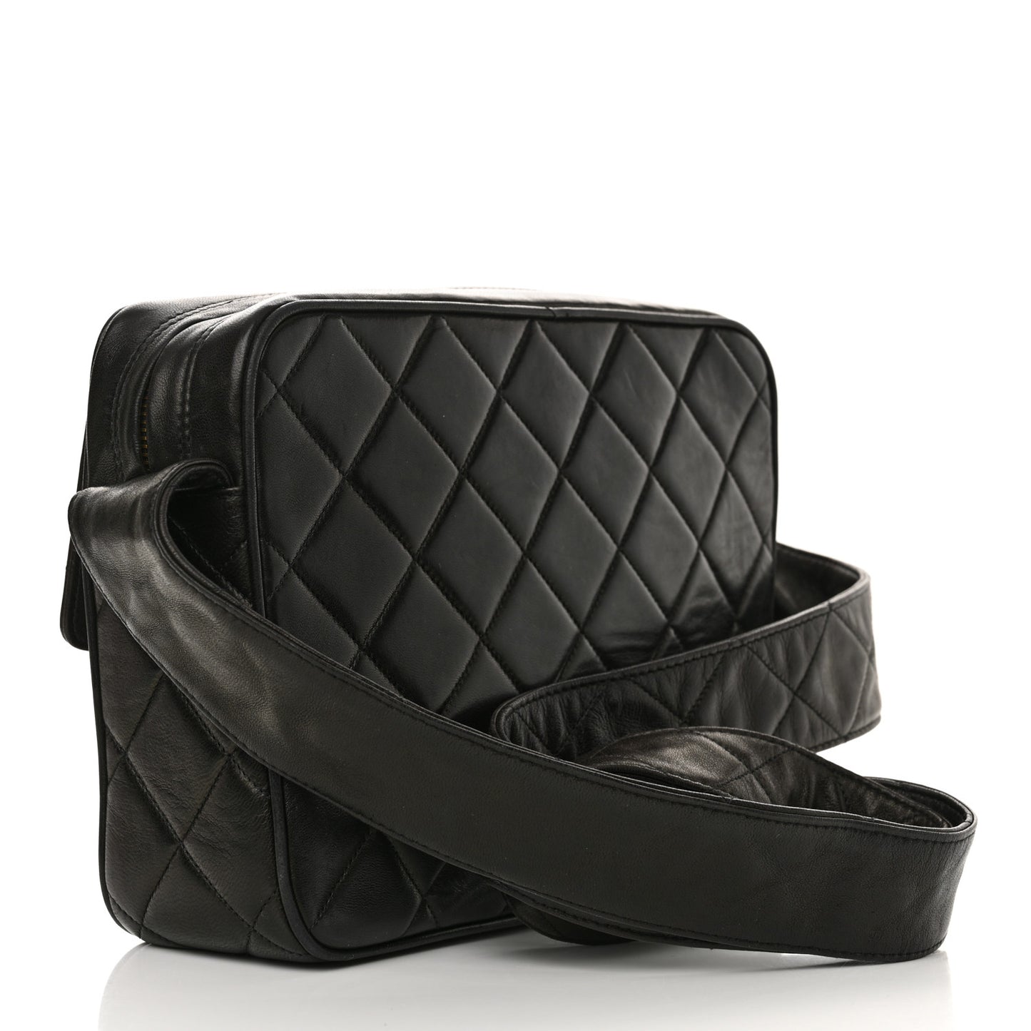 Lambskin Quilted Tassel Flap Camera Case Black