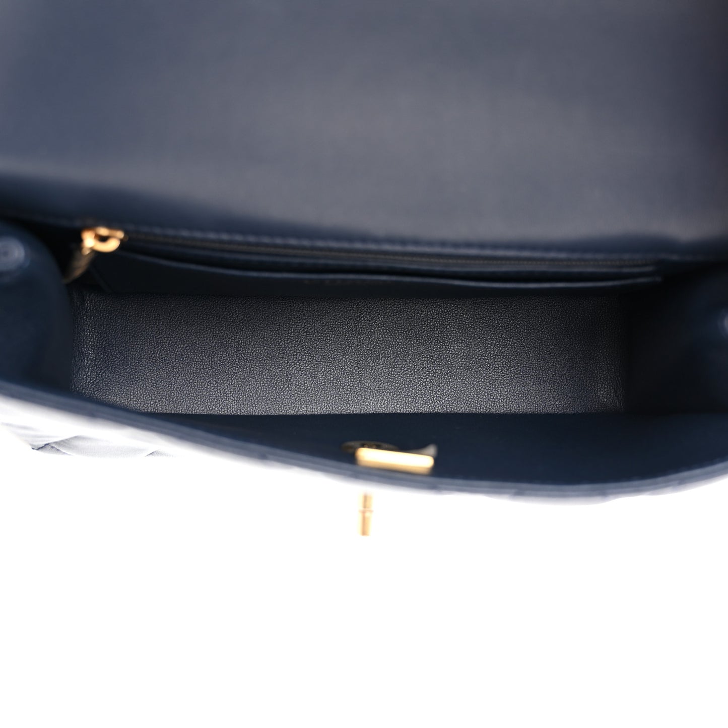 Lambskin Metal Quilted Twist Top Handle Flap With Chain Blue