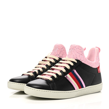 Gucci Calfskin Lace Ayers Sylvie Web Womens New Ace High Top Sneakers 37.5 Black 3 of 7