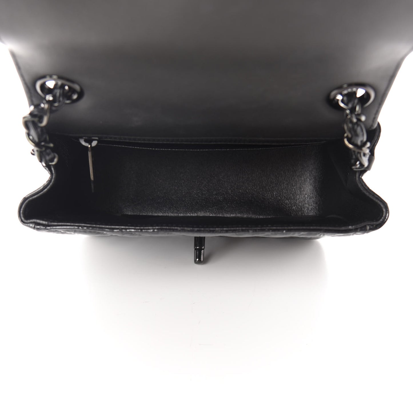 Metallic Patent Crumpled Calfskin Chevron Quilted Mini Square Flap Black