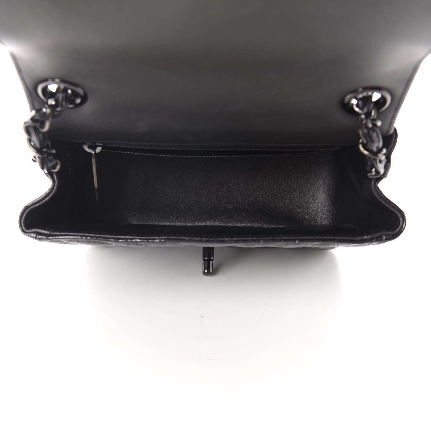 Chanel Metallic Patent Crumpled Calfskin Chevron Quilted Mini Square Flap Black 5 of 11