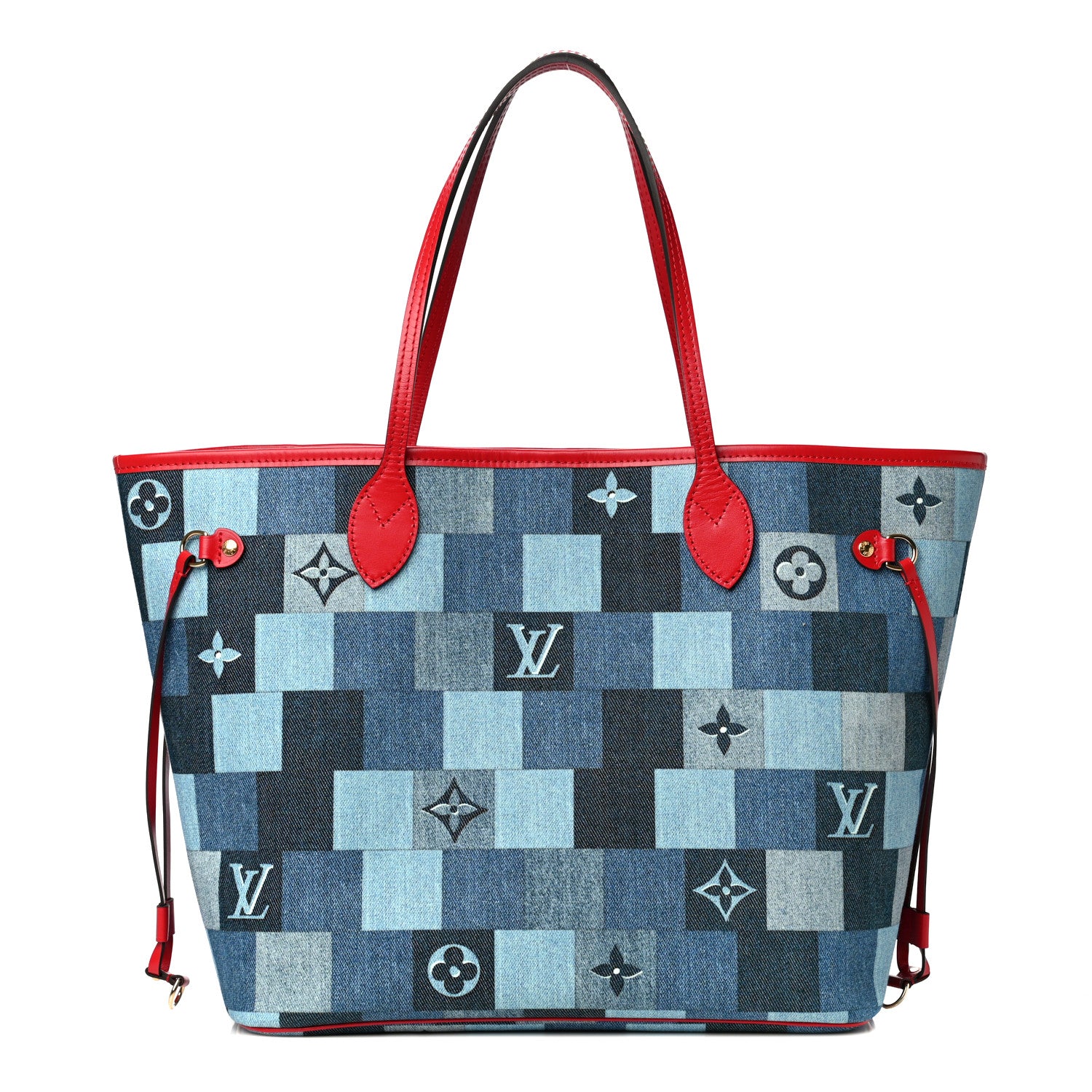 Louis Vuitton Denim Damier Monogram Patchwork Neverfull Blue Rouge 1 of 12