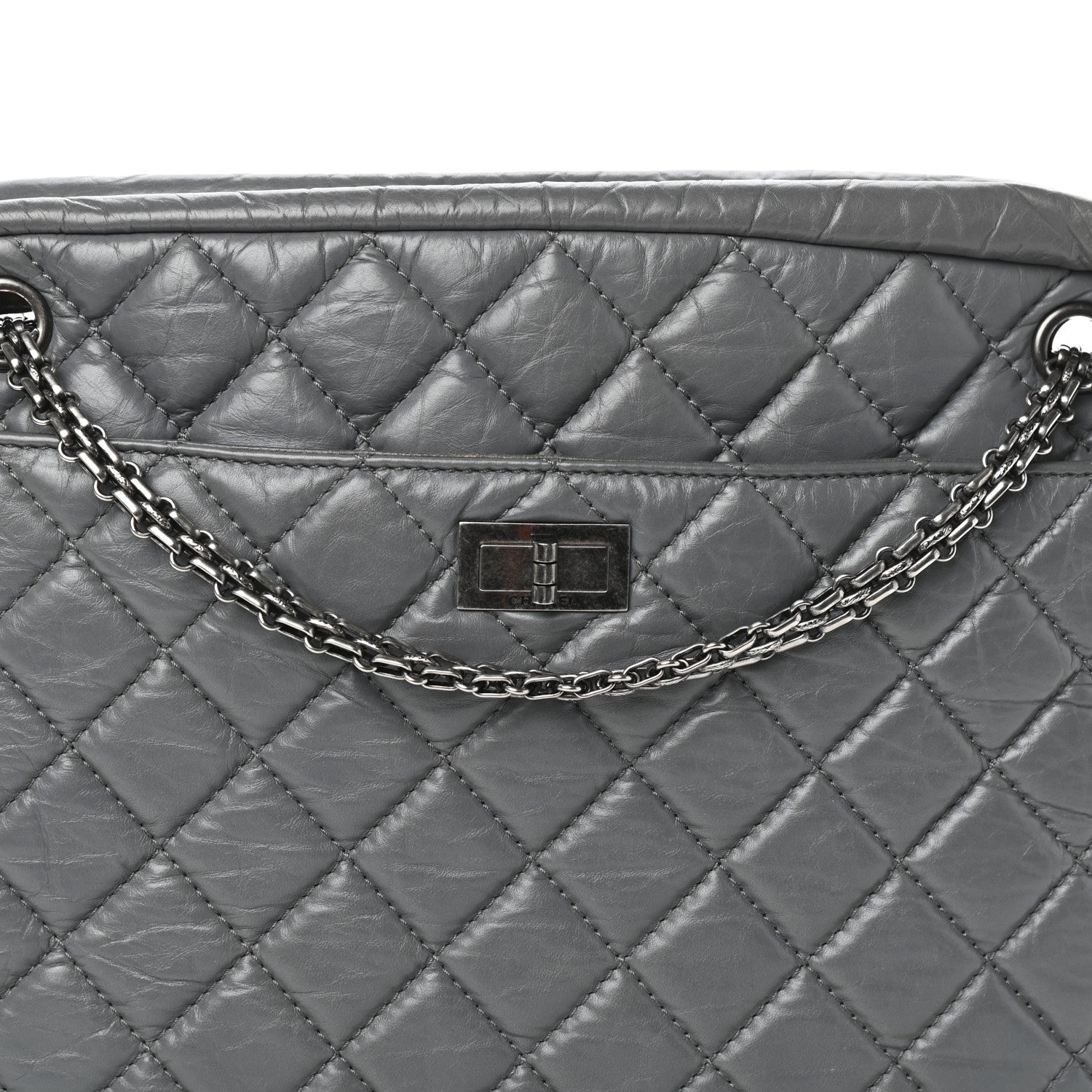 Chanel Aged Calfskin Quilted Large Reissue Camera Case Grey 8 of 11