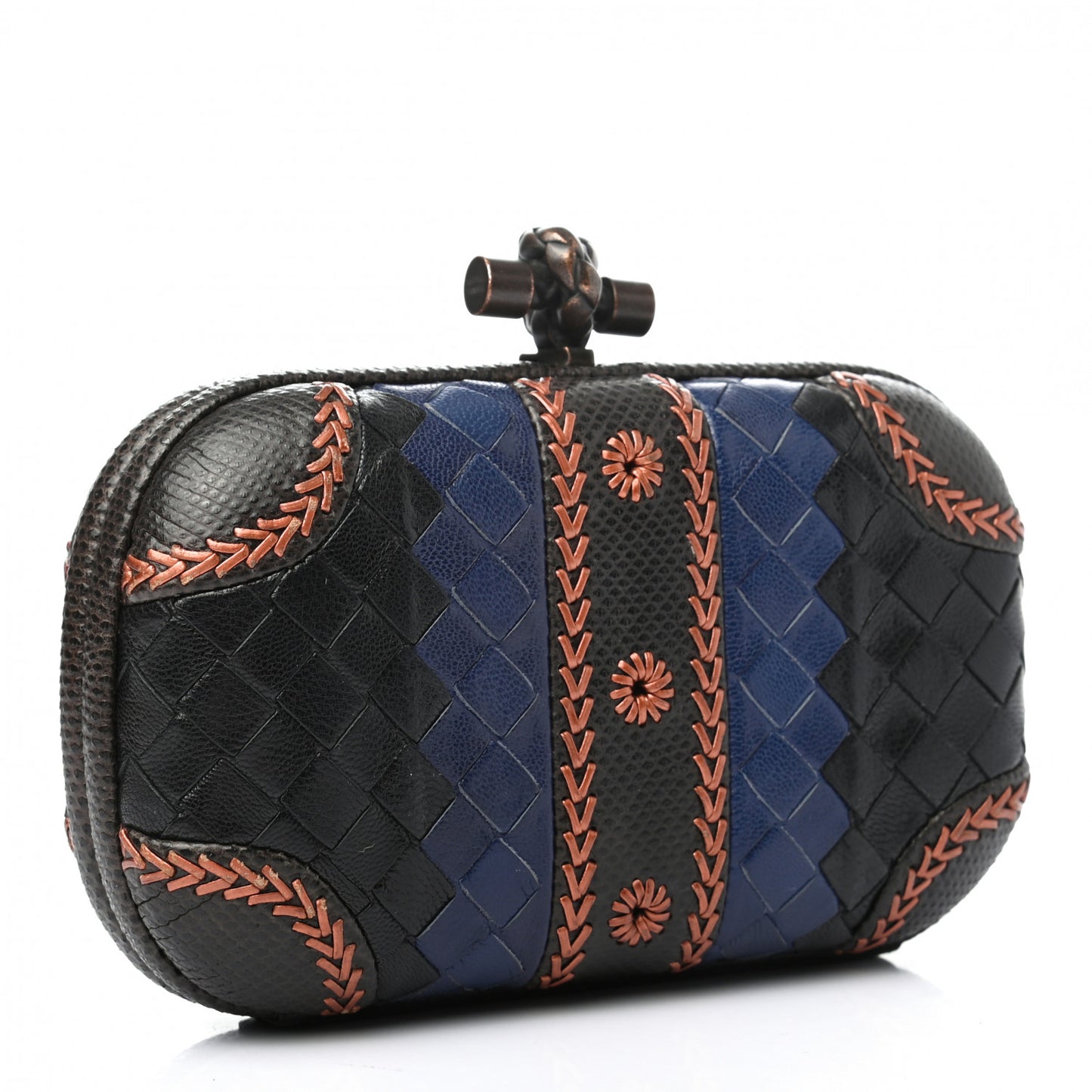 Nappa Ayers Intreccio Embroidered Knot Clutch Black Blue