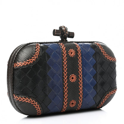 Bottega Veneta Nappa Ayers Intreccio Embroidered Knot Clutch Black Blue 3 of 6