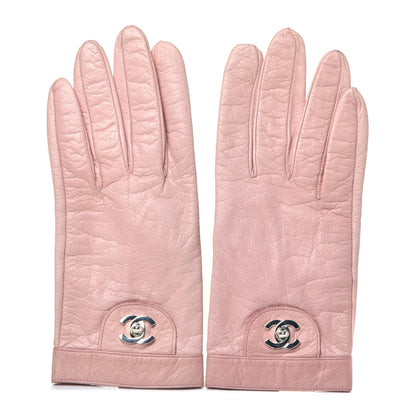 Chanel Aged Calfskin Turn lock CC Gloves 7.5 Pink 1 of 4
