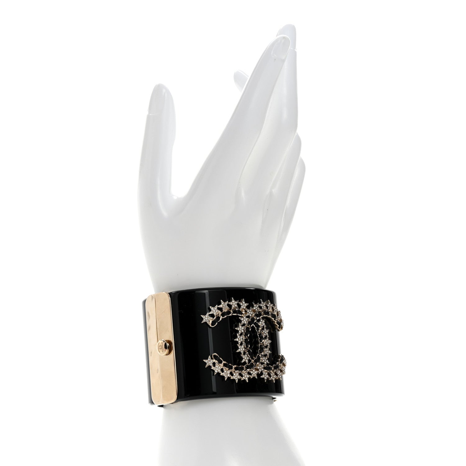 Chanel Resin Lambskin Crystal CC Star CC Cuff Black 2 of 7