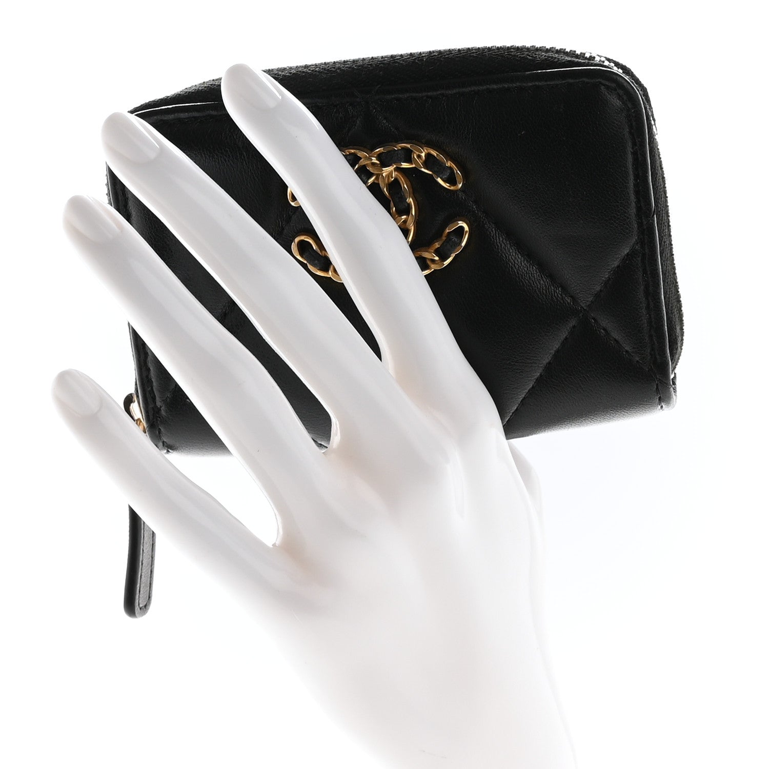 Chanel Lambskin Quilted Chanel 19 Zip Around Coin Purse Wallet Black 2 of 9