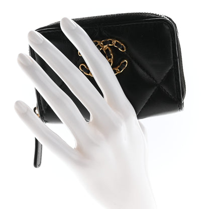 Chanel Lambskin Quilted Chanel 19 Zip Around Coin Purse Wallet Black 2 of 9