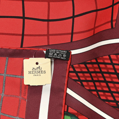 Hermes Cashmere Silk Bete De Concours Scarf 90 Bordeaux Rouge Piment Vert Vif 5 of 5