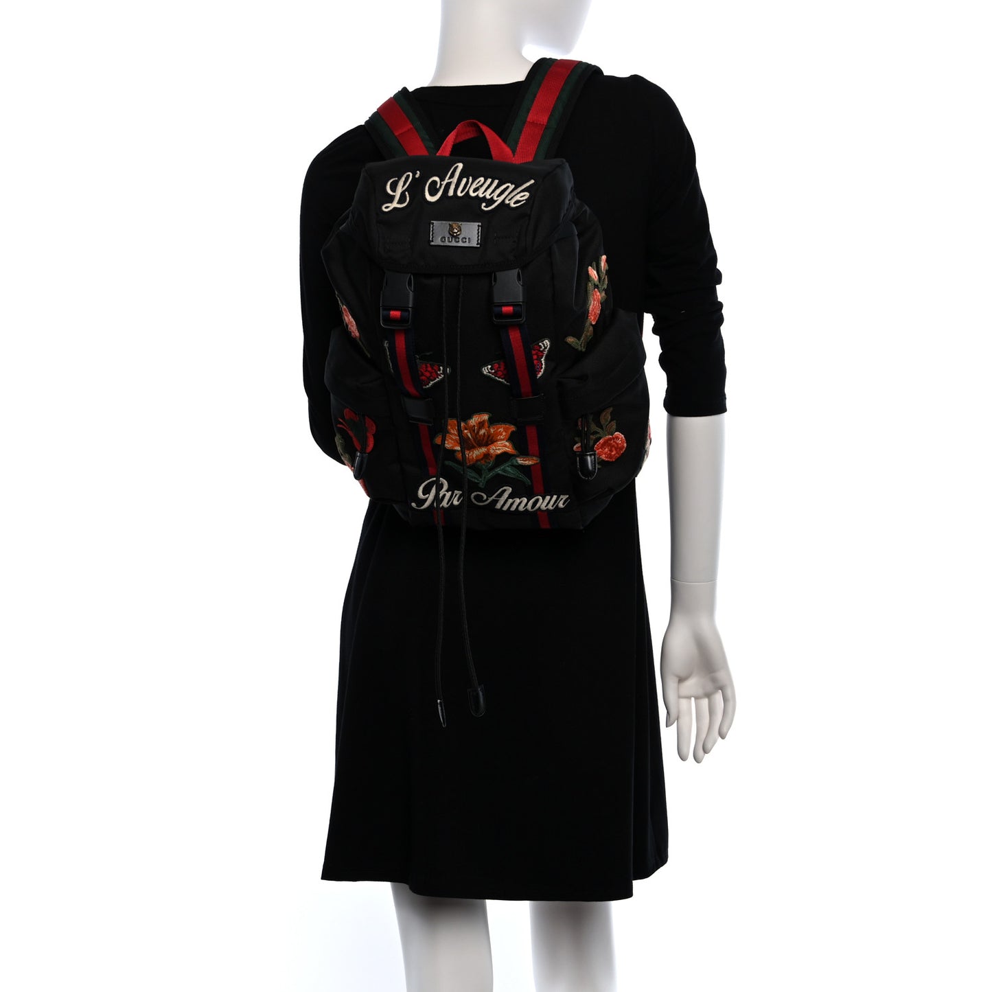 Techno Canvas Web L'Aveugle Par Amour Embroidered Double Buckle Backpack Black