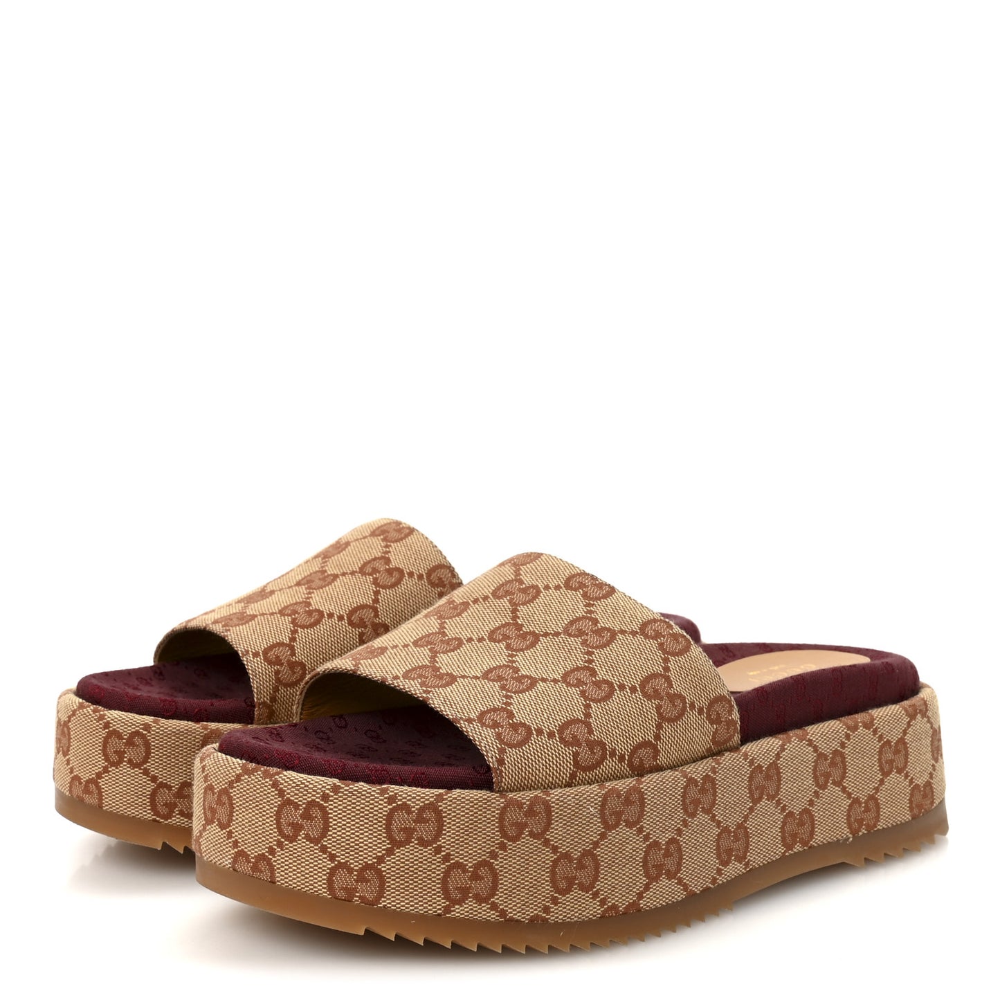 Canvas GG Monogram Angelina Platform Slide Sandals 37.5 Beige Ruggine