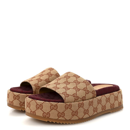 Gucci Canvas GG Monogram Angelina Platform Slide Sandals 37.5 Beige Ruggine 4 of 9