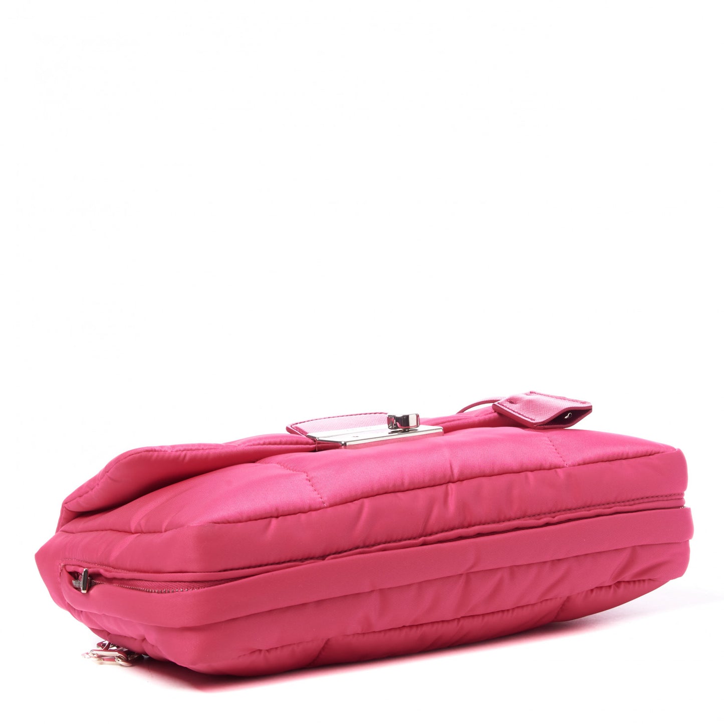 Tessuto Nylon Bomber Sound Chain Flap Shoulder Bag Fuxia