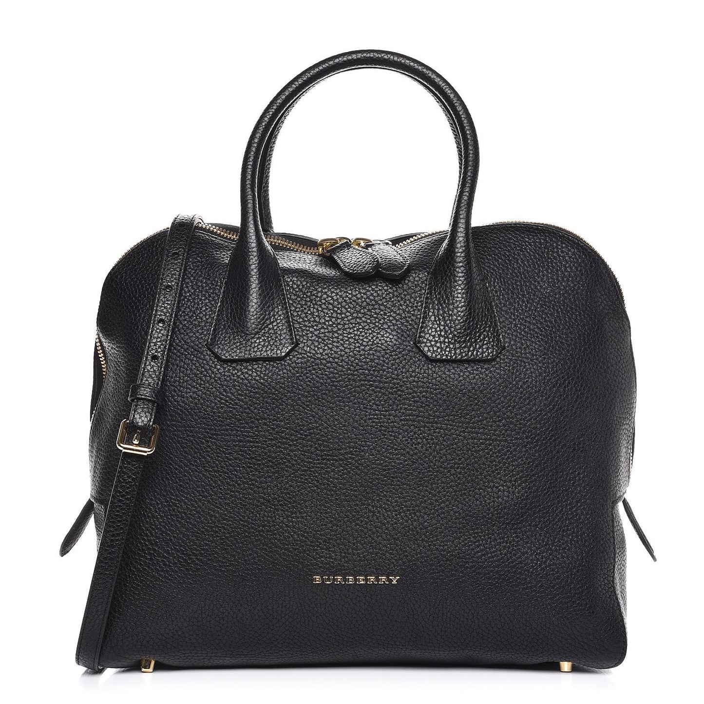 London Grainy Calfskin Medium Greenwood Bowling Bag Black