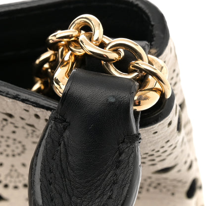 Burberry Prorsom Calfskin Laser Cut Lace Orchard Bucket Bag Black White 13 of 14