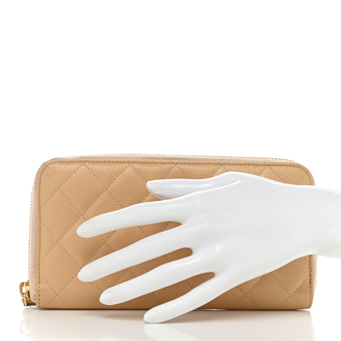 Caviar Quilted Large Gusset Zip Around Wallet Beige Clair