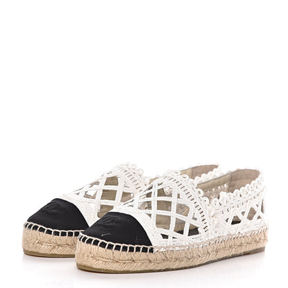 Chanel Woven Fabric Grosgrain CC Espadrilles 40 White Black 3 of 10