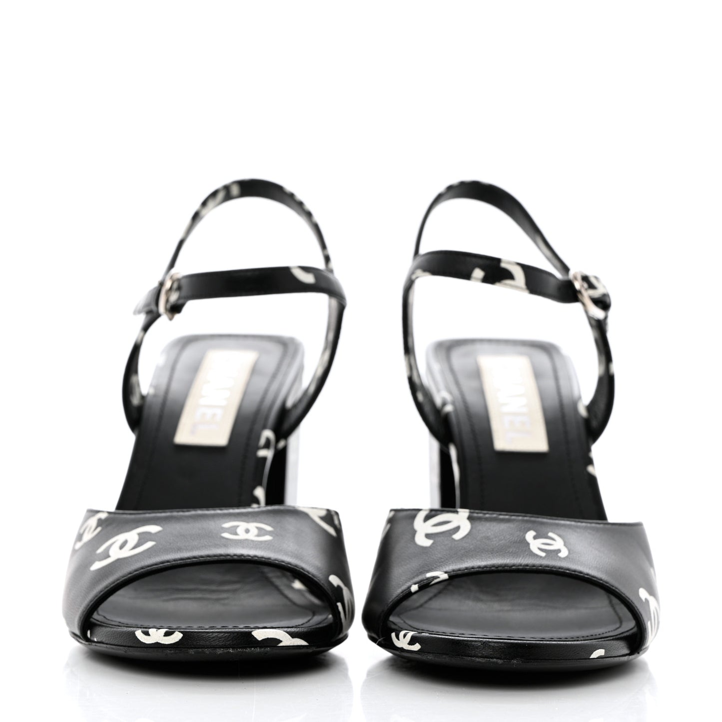 Printed Lambskin CC Sandals 39.5 Black White