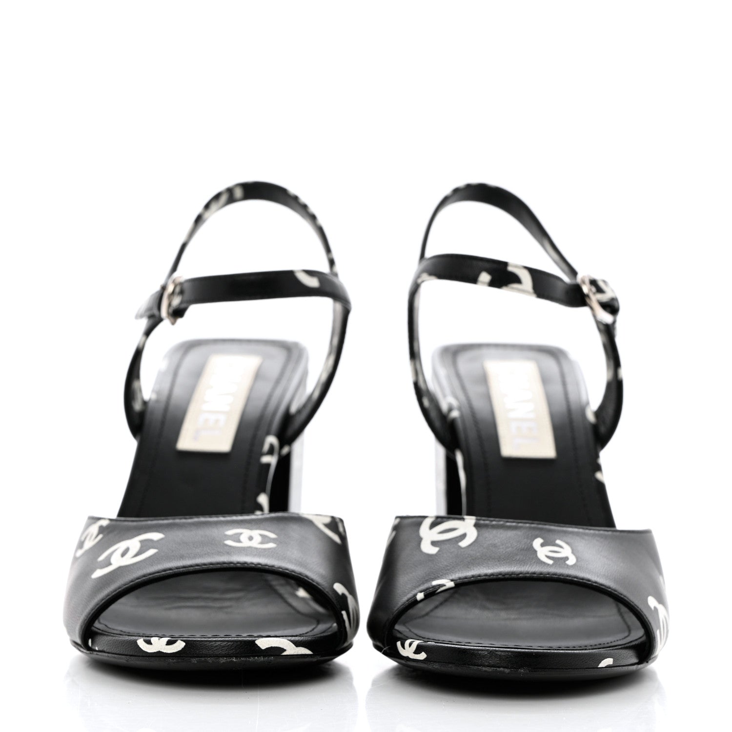 Chanel Printed Lambskin CC Sandals 39.5 Black White 2 of 11